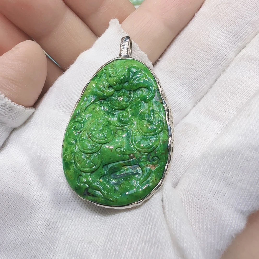 绿松石银S925镶嵌原矿绿松石