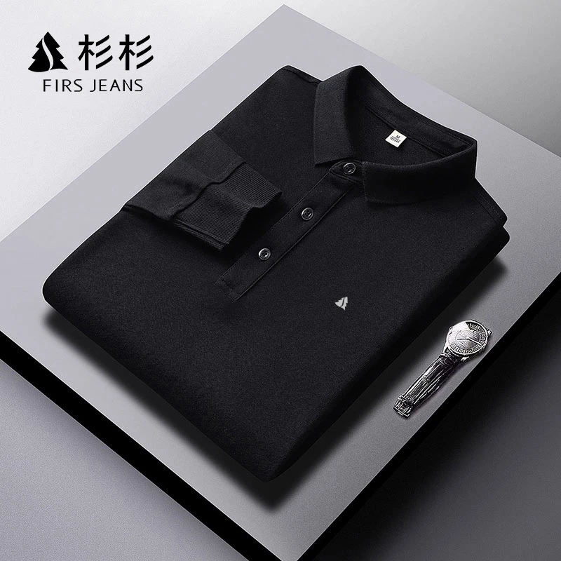 杉杉POLO衫男士春秋季简约商务休闲秋装翻领长袖上衣