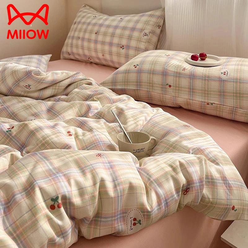 猫人双层纱全棉被套单件150x200被罩200x230纯棉单双人被单四件套