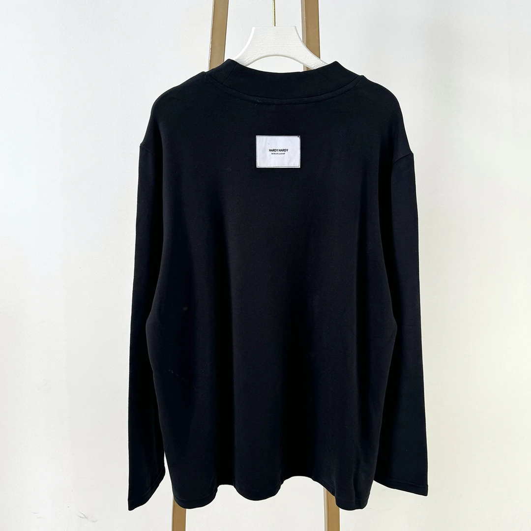 S415百搭刺绣字母半高领打底衫男女同款长袖T恤衫