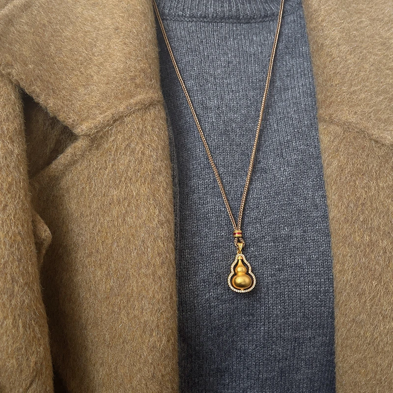 合金吊坠  金店同款可旋转古法葫芦项链女款轻奢毛衣链福禄吊坠