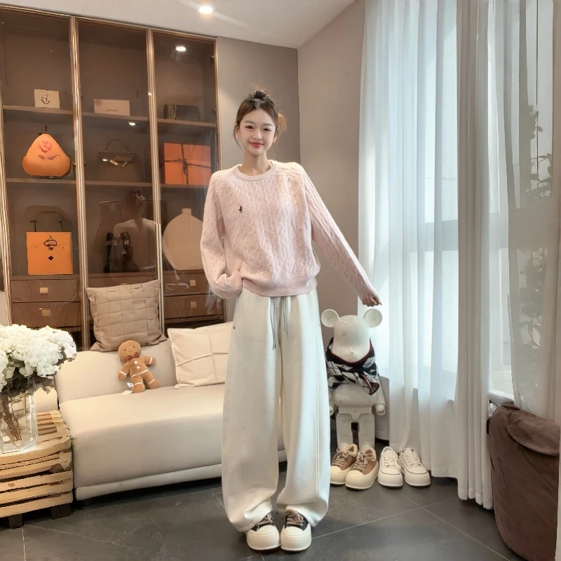 2025秋冬加绒复古时尚显瘦抽绳撞色宽松休闲卫裤