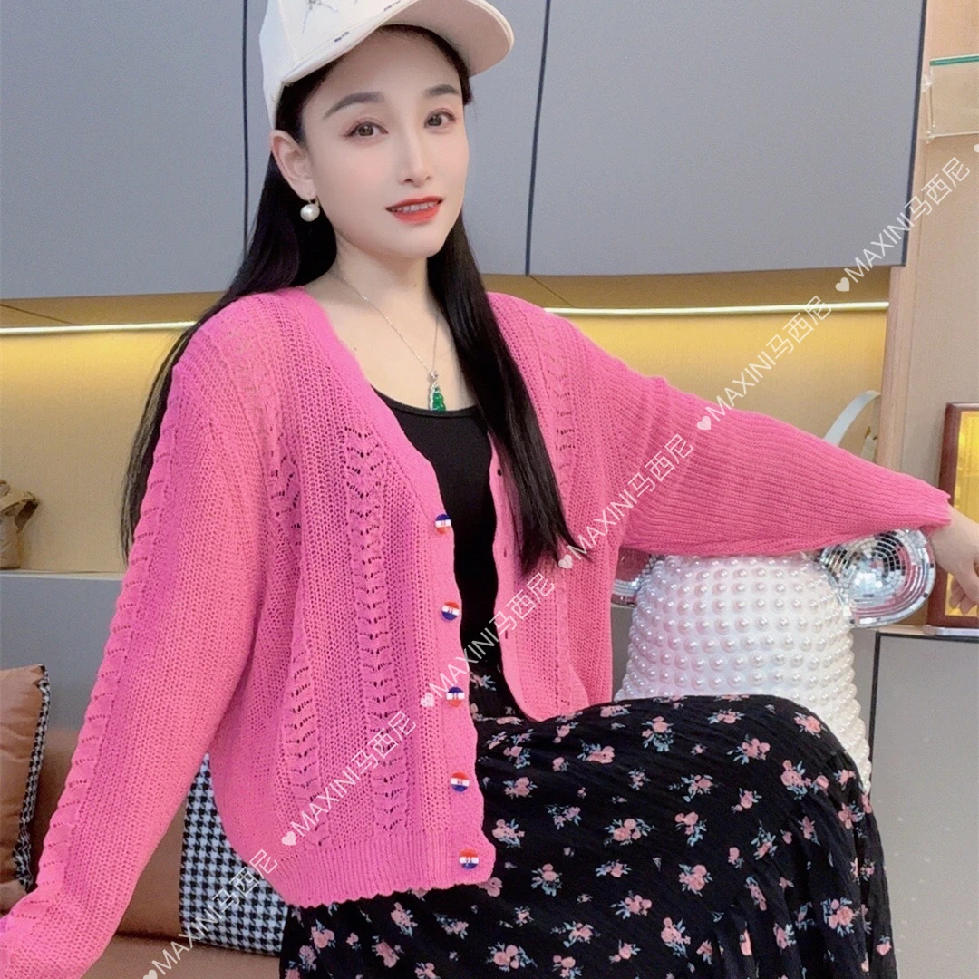 镂空针织开衫夏季薄款外搭配裙子上衣洋气减龄百搭短款冰丝外套女