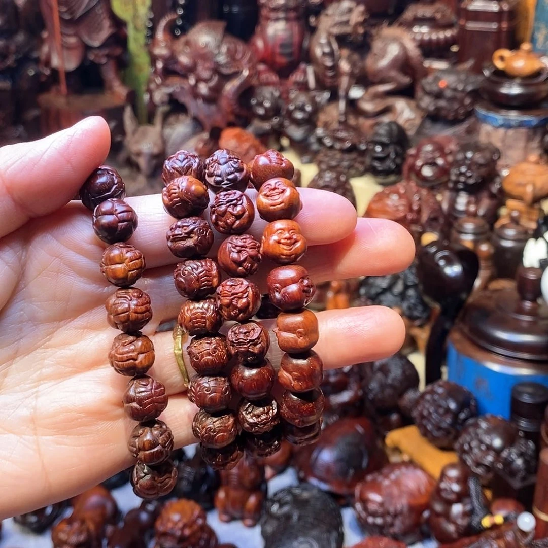 檀香紫檀（小叶紫檀）1.2的弥勒佛、龙龟、龙、葫芦手串