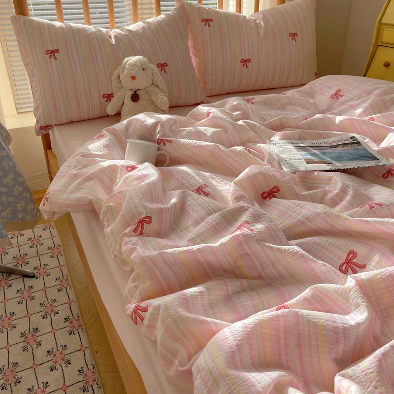 夏季甜甜蝴蝶结少女心夏被四件套学生宿舍夏凉被可机洗空调被单件