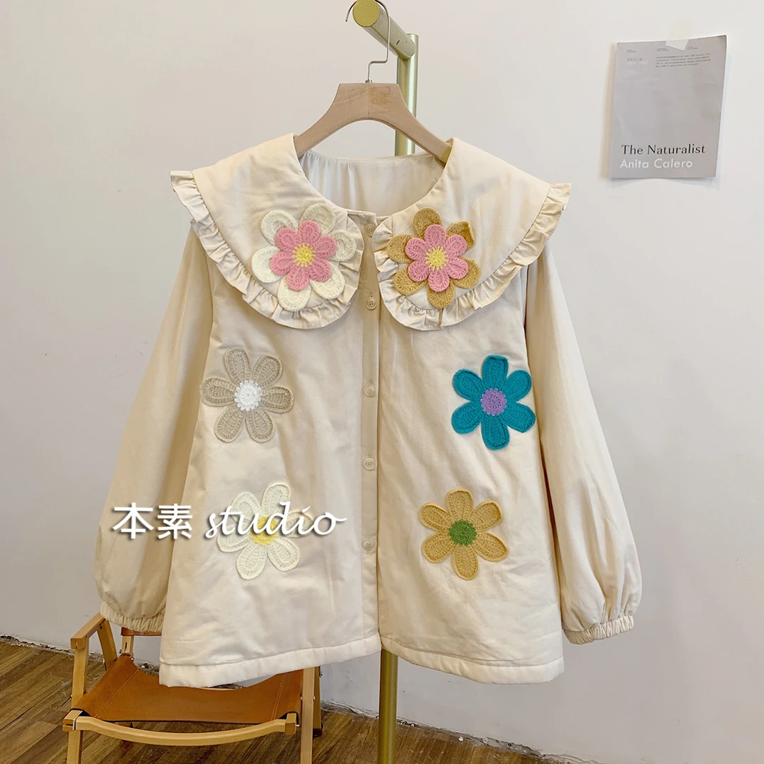 C2859夹棉贴花娃娃领棉衣外套