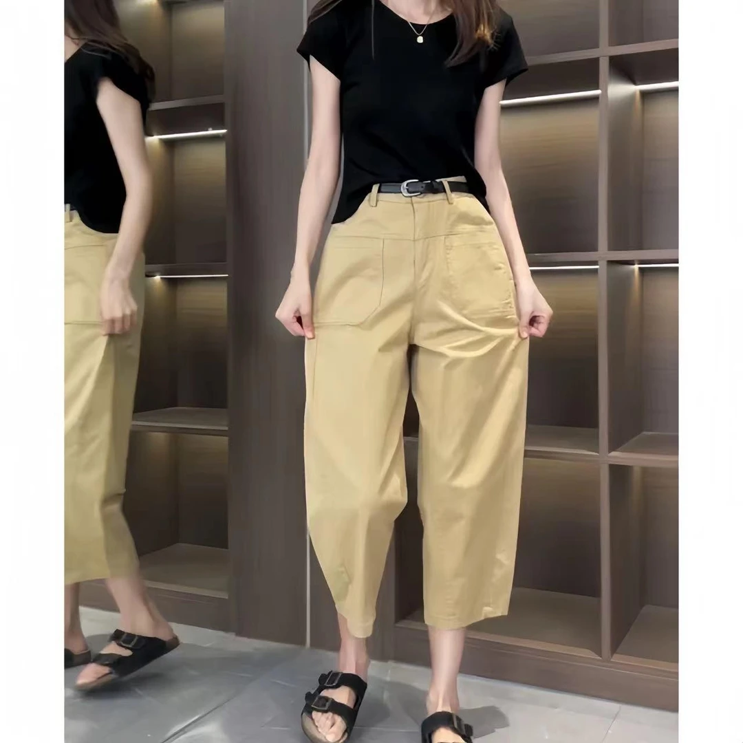 时尚百搭牛仔裤女2025年夏季薄款梨型身材宽松显瘦八分哈伦萝卜裤