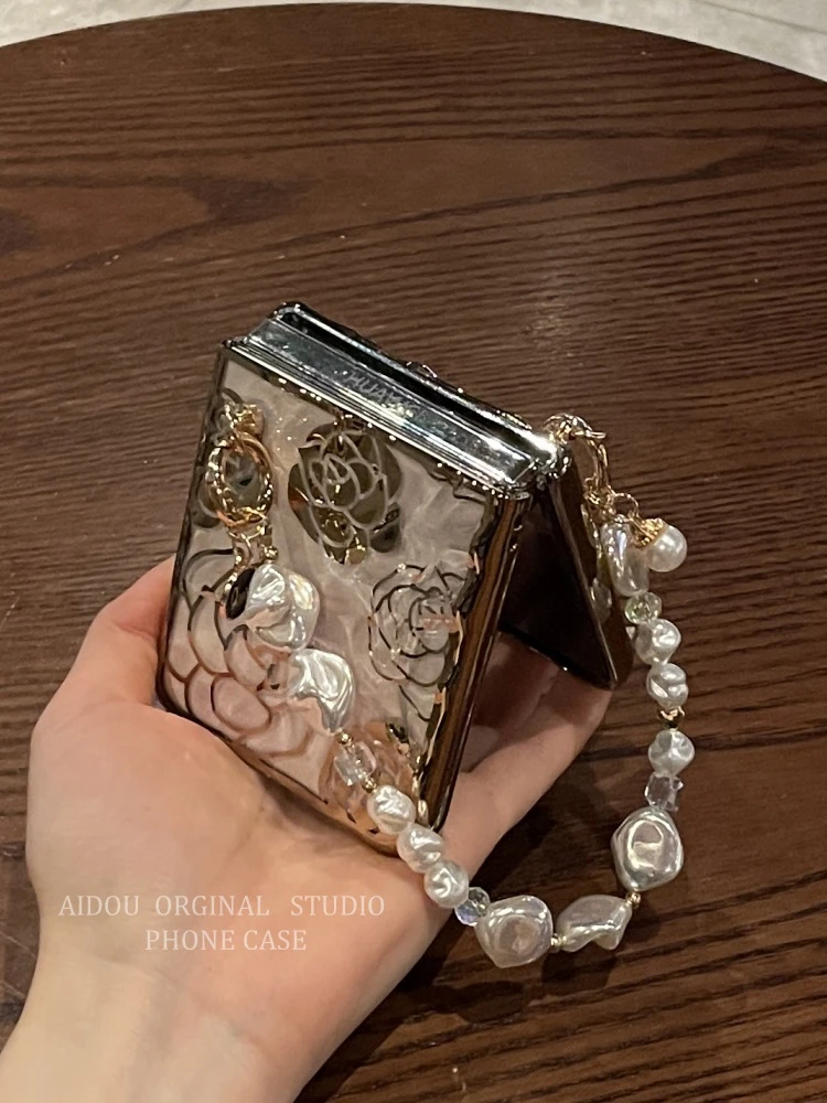 适用华为pocket2手机壳折叠屏电镀玫瑰波浪透明purax小米mixflip2