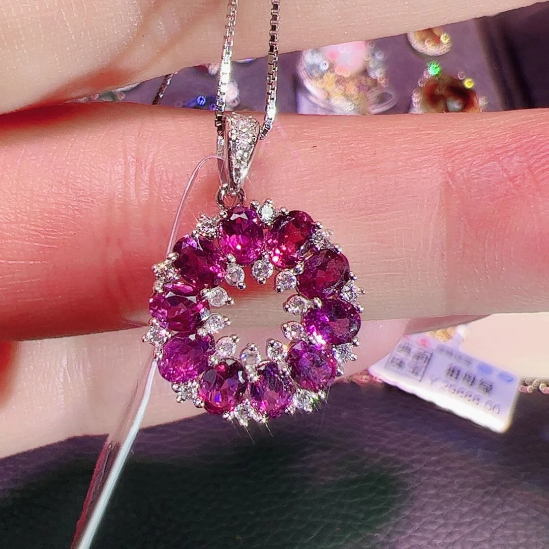 石榴石（紫牙乌）吊坠银S925镶嵌