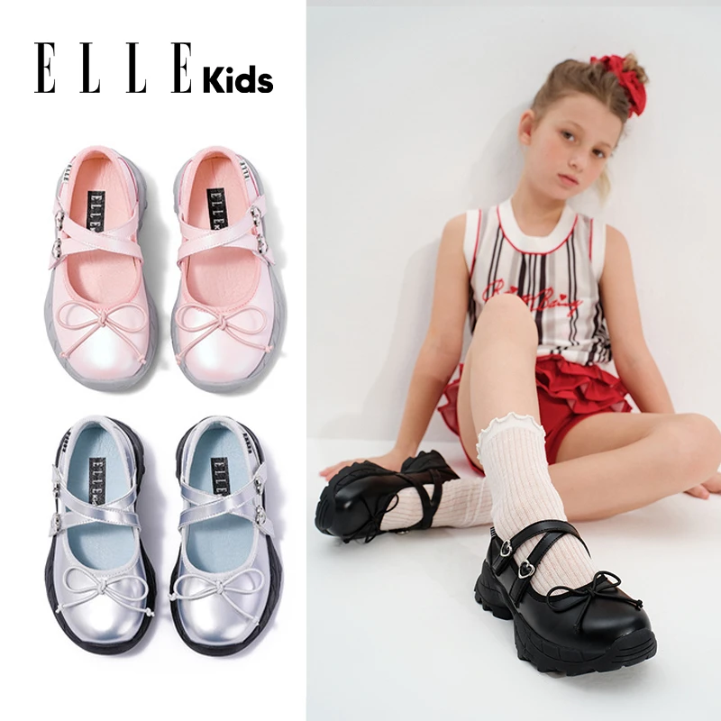 ELLEKIDS春季新款女童运动鞋小女孩玛丽珍儿童透气休闲公主小皮鞋