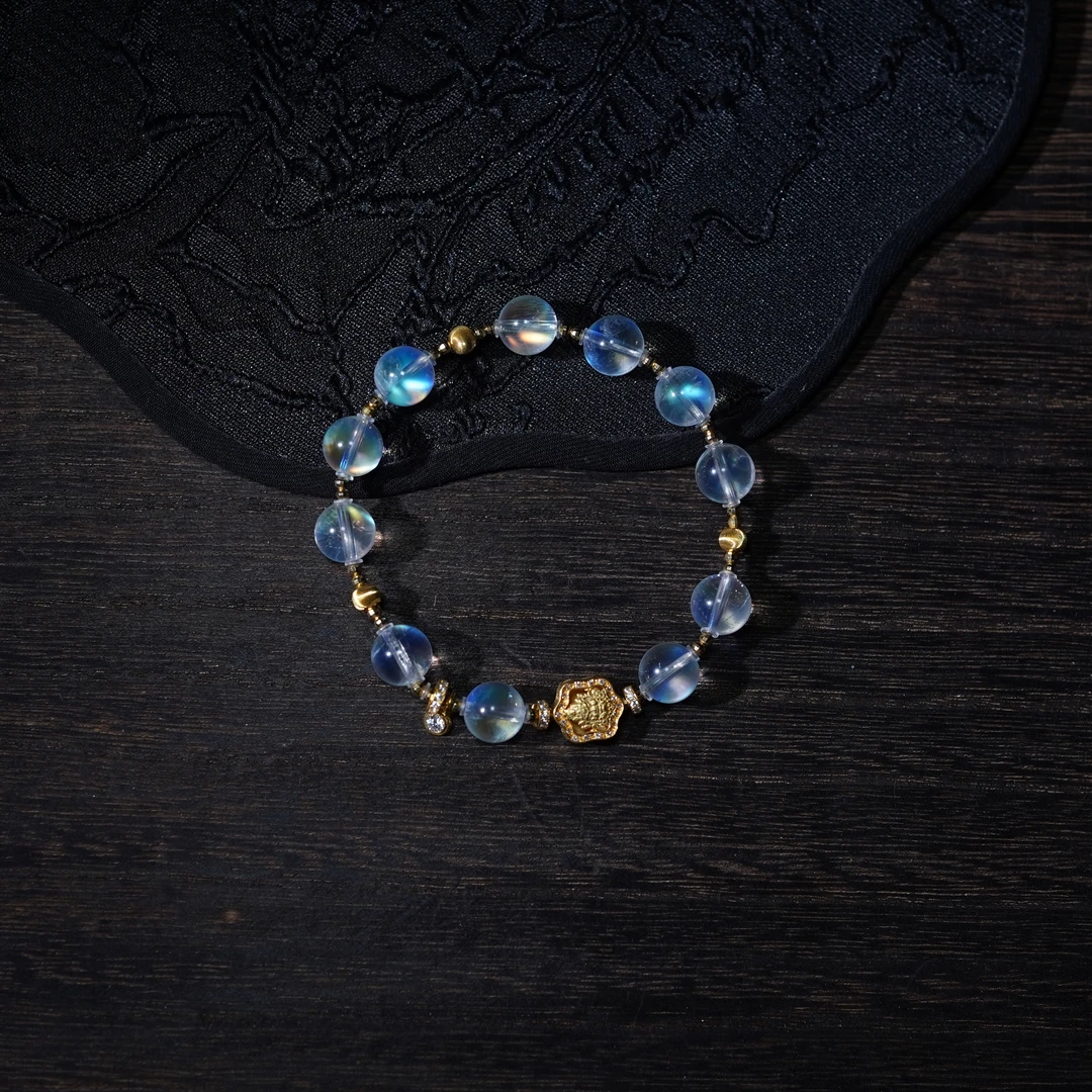 【灵夕】月光石黄cc*手串*18k金镶嵌