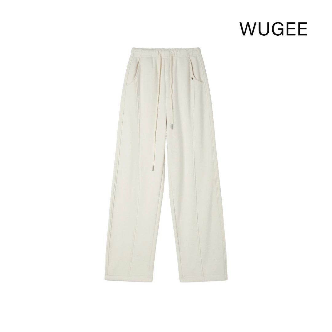 60加绒高腰松紧腰弯刀裤秋冬时尚休闲百搭简约垂感休闲裤8976