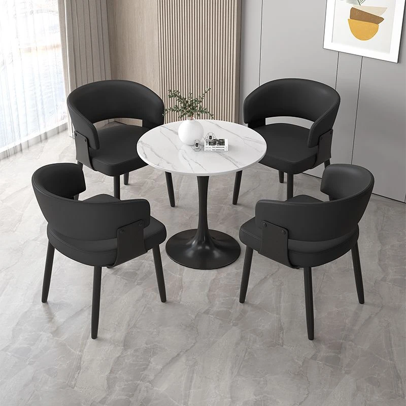 轻奢岩板餐桌办公接待洽谈桌椅网红茶水间阳台圆桌子简约桌椅组合