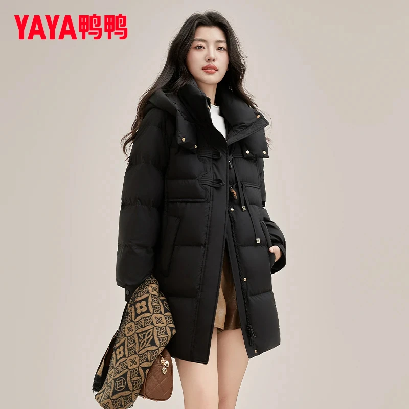 YAYA/鸭鸭90绒羽绒服女中长款冬季时尚精致流行加厚YE4B605285L