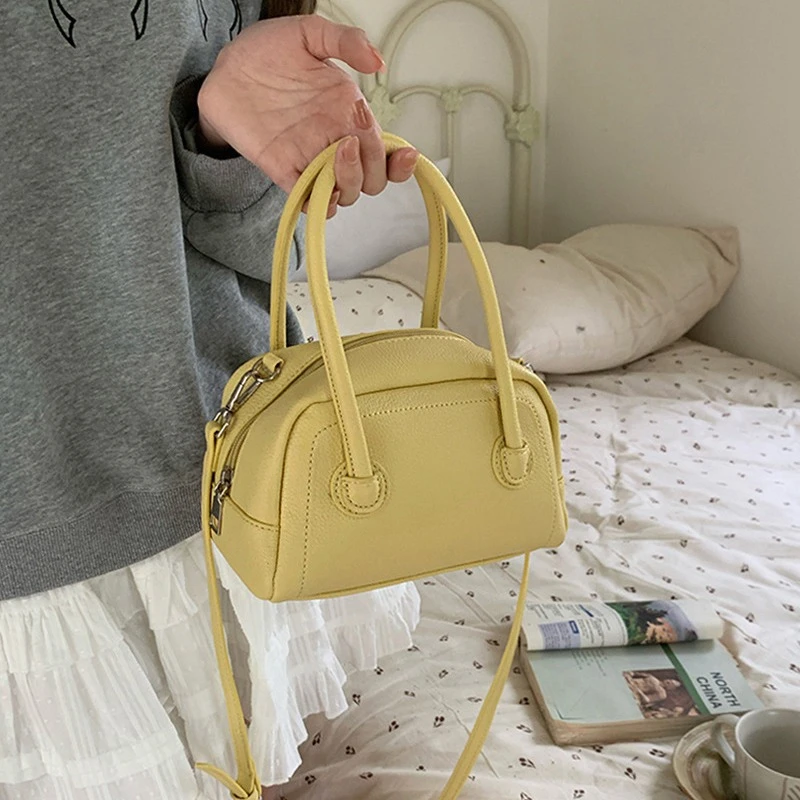 韩式2025新款手提保龄球包休闲百搭小清新单肩斜挎包波士顿枕头包