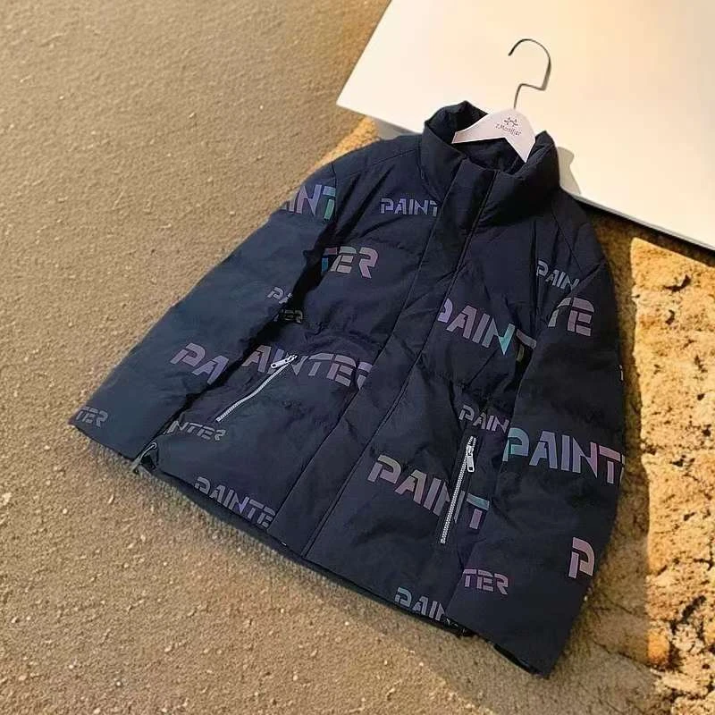 男款立领加厚保暖帅气字母印花短款宽松羽绒服  20968