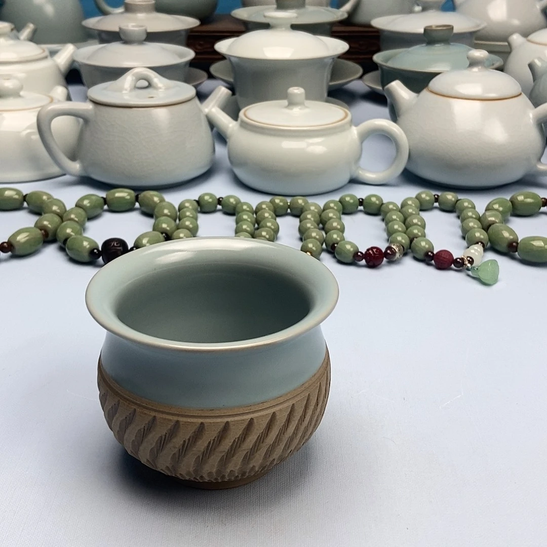 杯孤品仿古重工跳刀卢施杯原矿原釉原产地