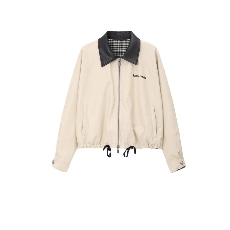 REVAN芮范2025秋季新品双面穿气球形格纹PU皮短外套RL70105161