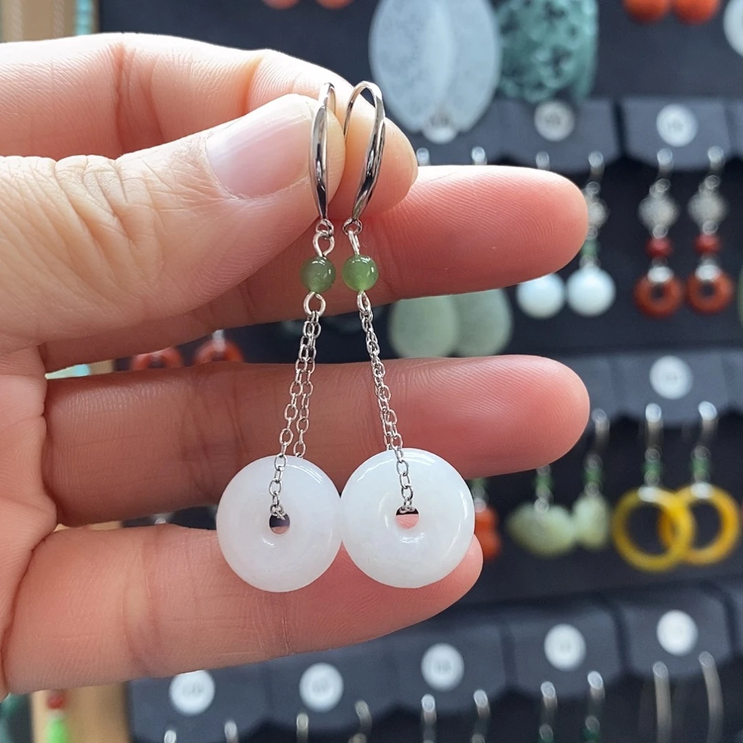 和田玉银S925镶嵌耳饰