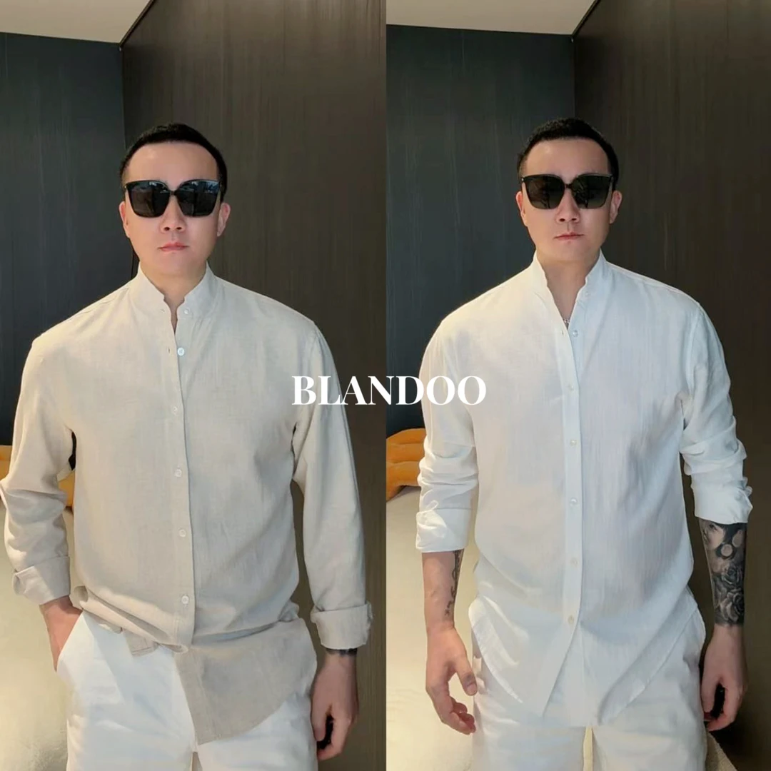 BLANDOO “新中式” 男士简约亚麻混纺舒适透气衬衫2BD5102