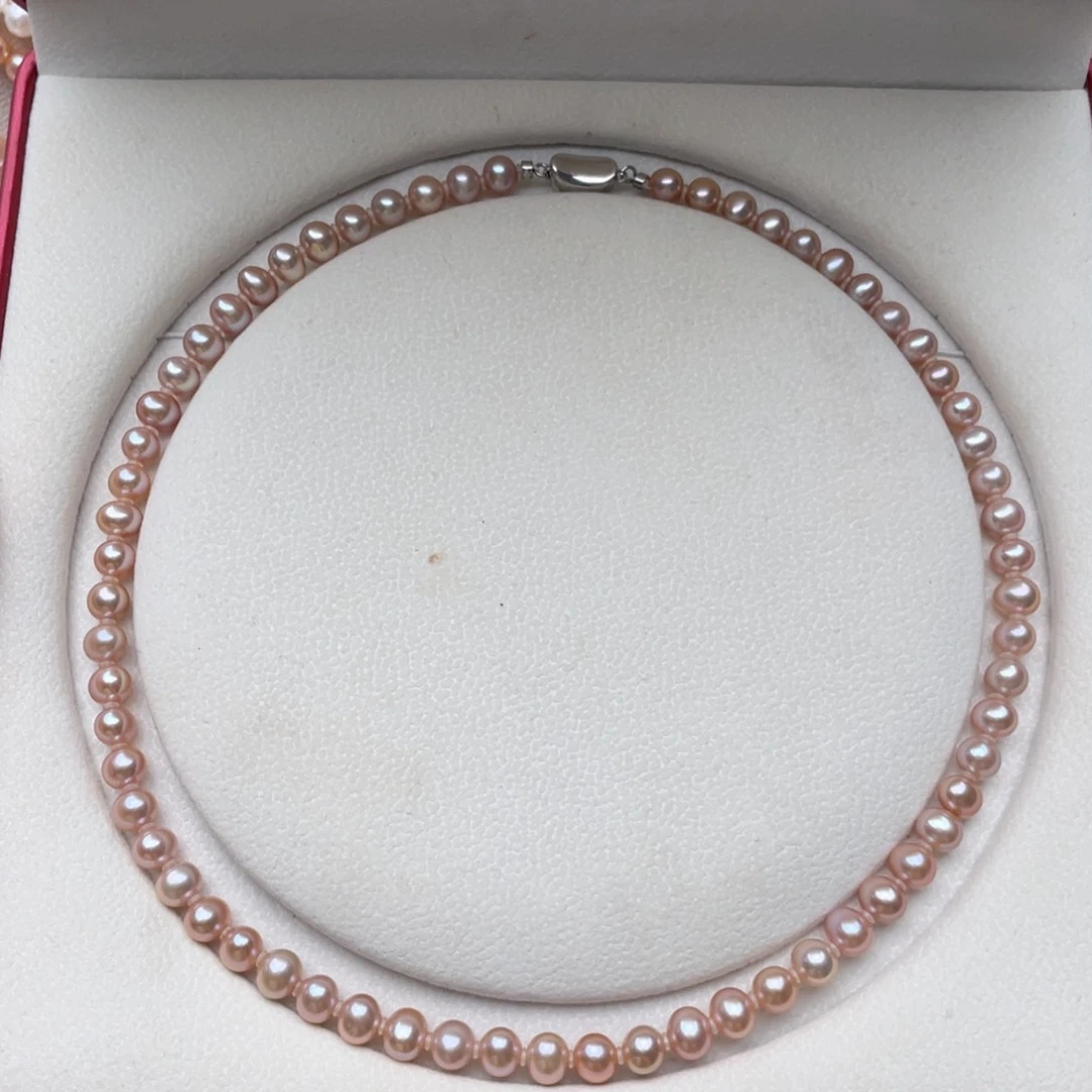 淡水珍珠银S925镶嵌颈饰6-7mm蛋形极强光无暇