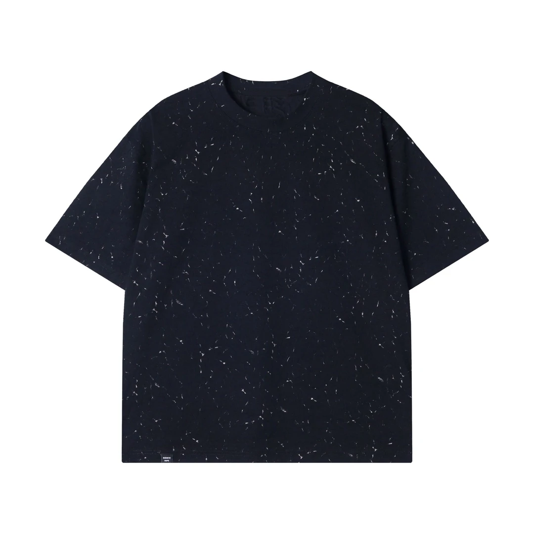 夏季高级感新款美式撞色暗纹提花圆领短袖T恤百搭情侣简约上衣