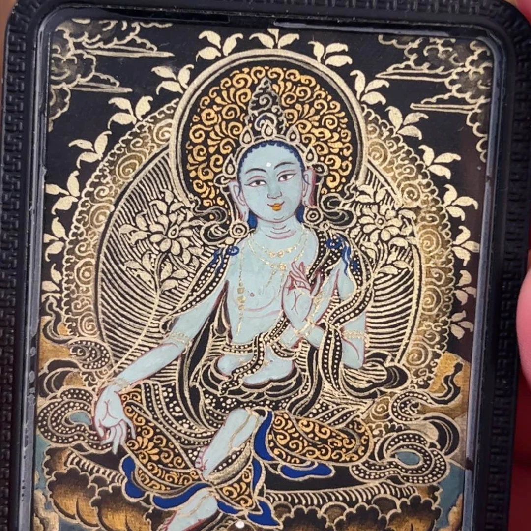 吊坠青海热贡手绘绿度母