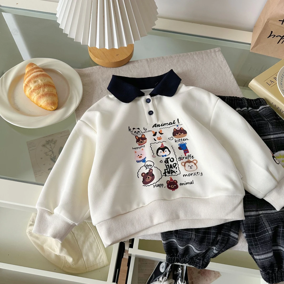 【动物园】CY257796橘止皮2025春季新品男童POLO领撞色卫衣