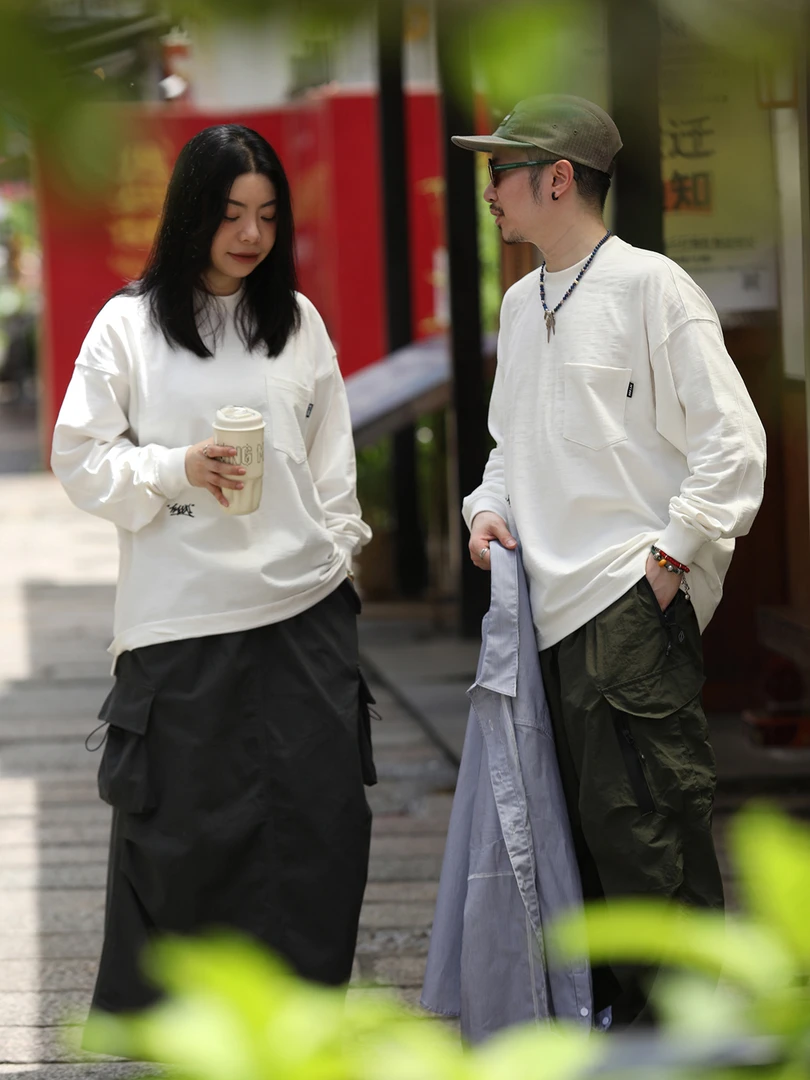 【招牌口碑款】370g重磅二次水洗日系男女同款阔版长袖T恤-22060