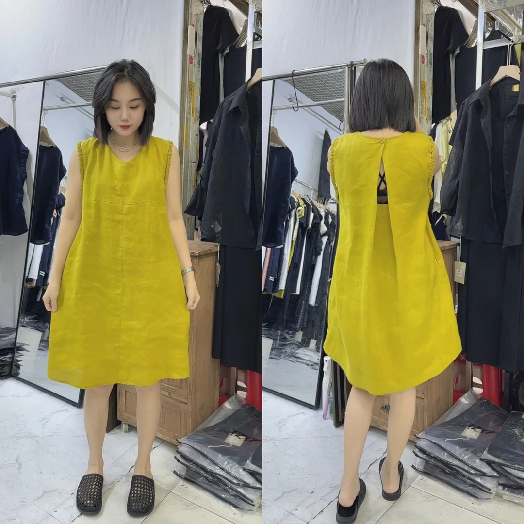 YY+680新款美背亚麻连衣裙
