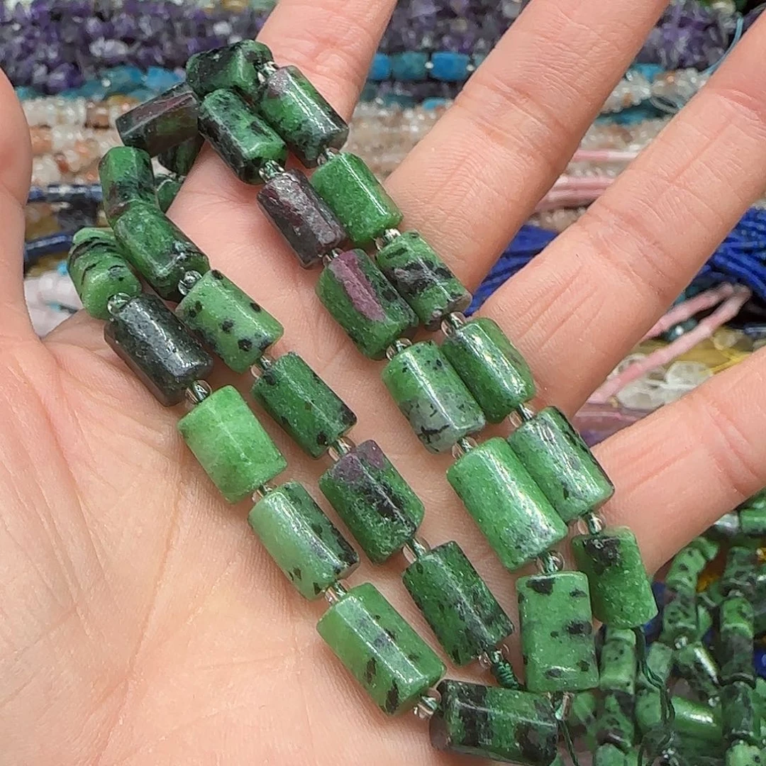 玛瑙/玉髓珠宝半成品合金红绿宝7mm桶珠一条