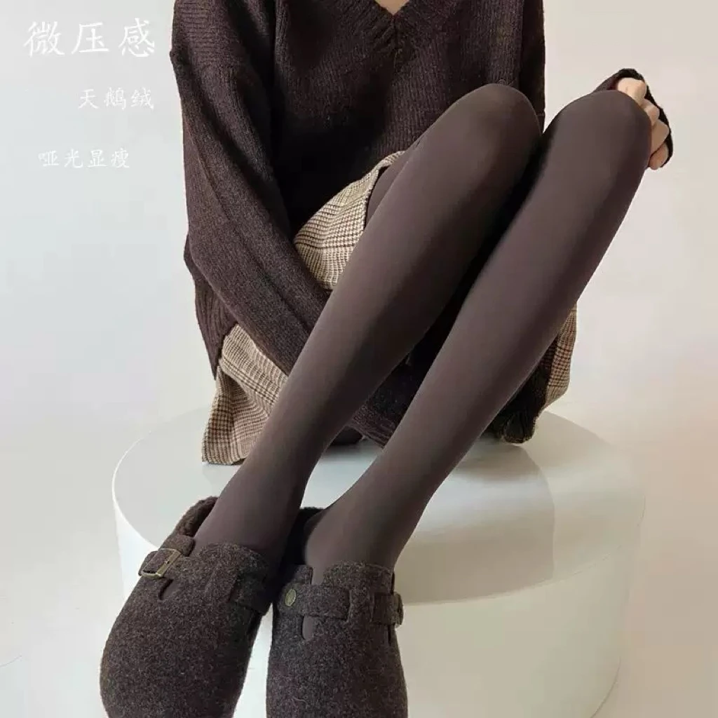日系咖啡色防勾丝复古港风秋冬打底袜裤