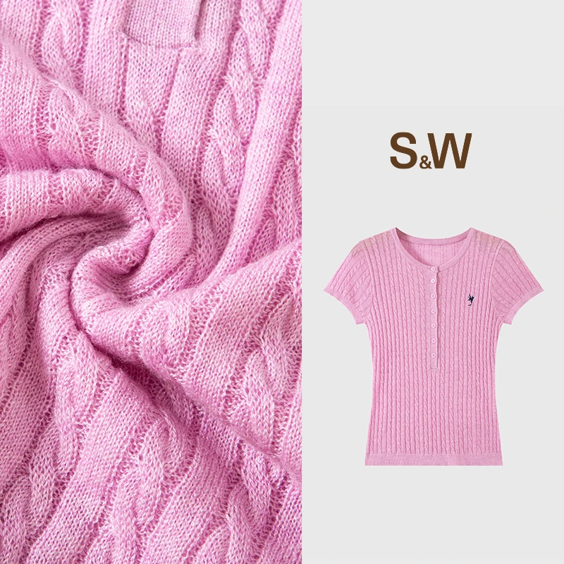 【二哥二嫂专属】SW速惟复古老钱细麻花针织短袖夏季4445 Z2