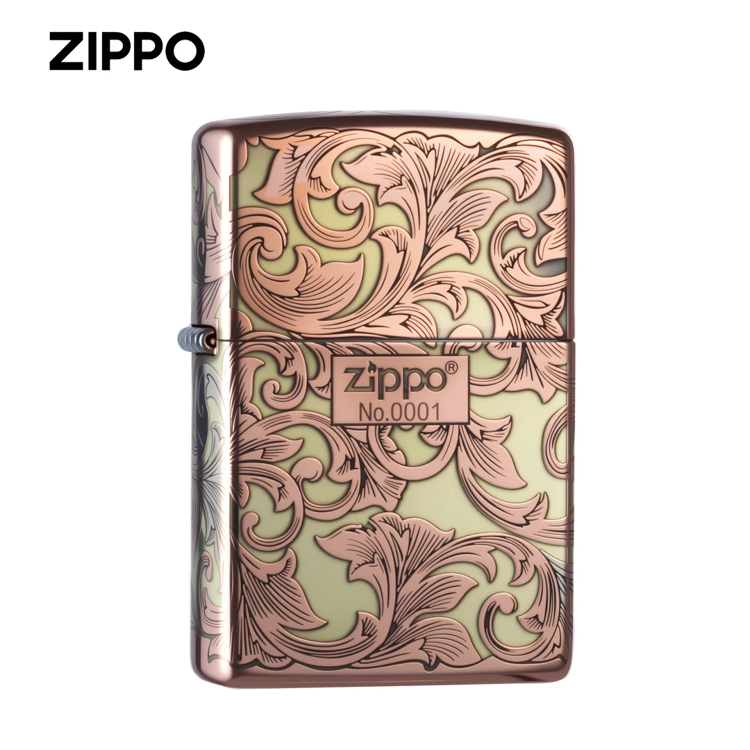 ZIPPO/之宝正品打火机镀紫铜双色五面精雕富贵唐草花男士DYH1X1