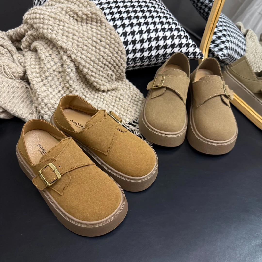 搭扣厚底勃肯鞋女增高软底单鞋复古琥珀流光欧若假日风单鞋女