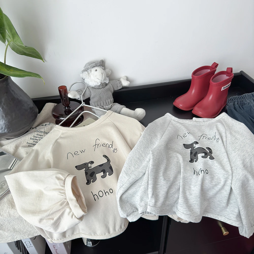 【A类高定纯棉】儿童圆领韩版长袖T恤男童卡通小狗时尚百搭宽松上衣