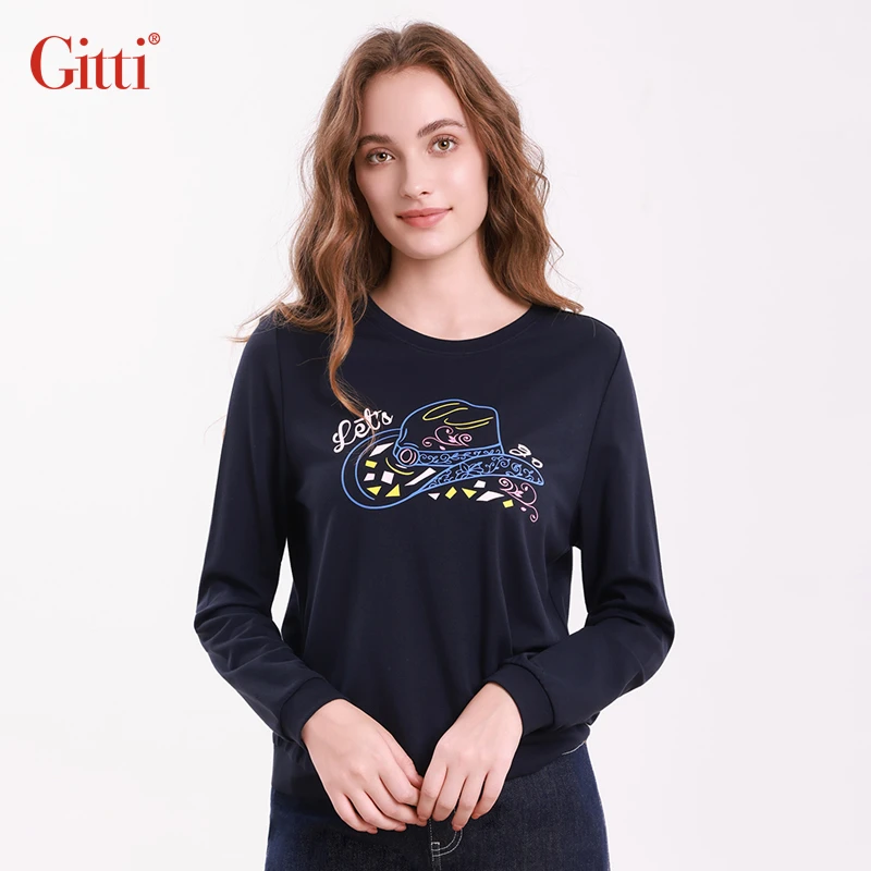 Gitti/吉蒂卫衣女宽松圆领长袖上衣大码休闲打底衫G255208