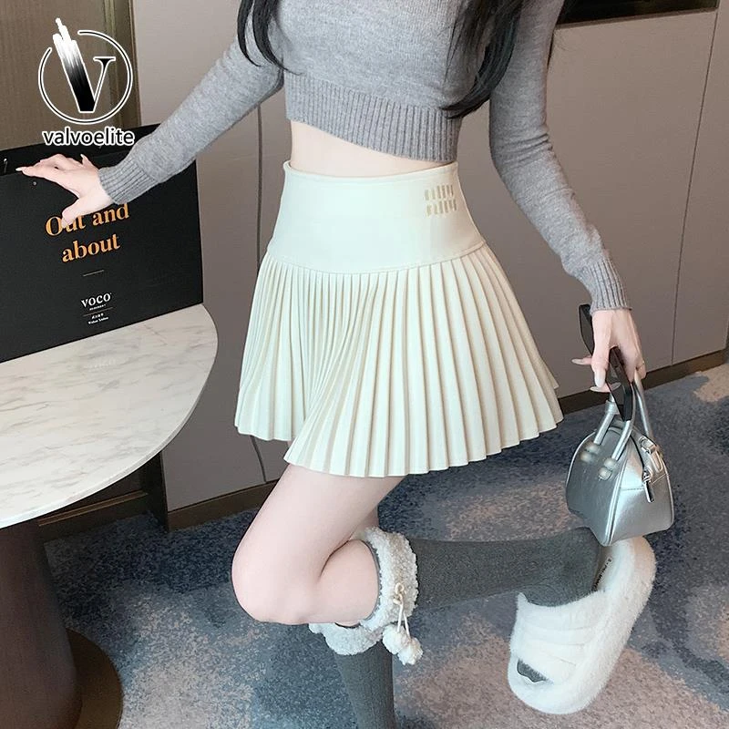 VALVOELITE毛呢半身裙女秋款百褶裙子高腰风琴折半裙呢子时尚短裙