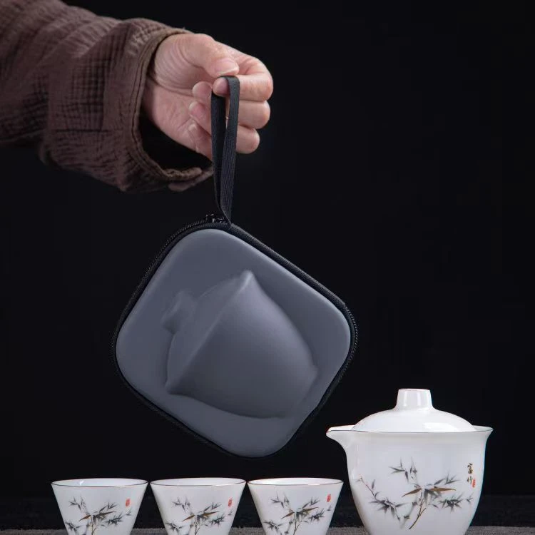 白瓷富竹天下一壶三杯简约旅行茶具便携式功夫快客杯手抓壶42018
