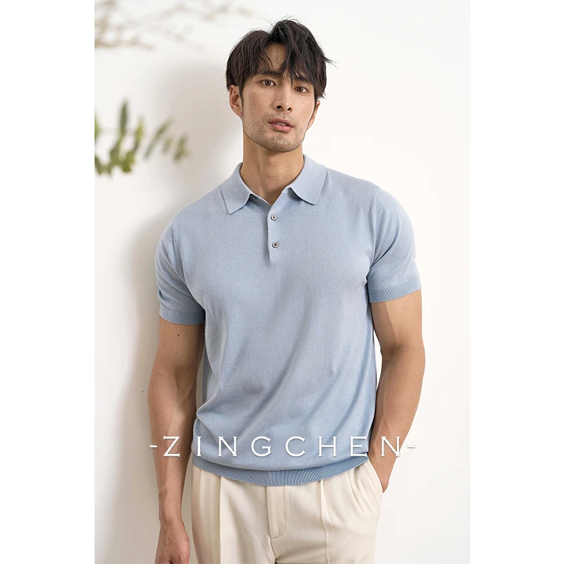【奢华桑蚕丝山羊绒】ZINGCHEN男士翻领短袖针织polo衫休闲商务