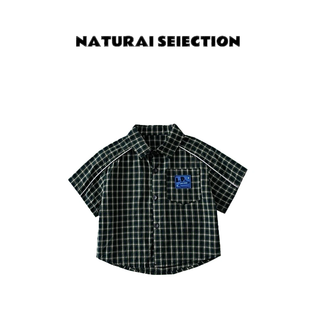 新款夏季儿童品牌全棉透气吸汗潮牌特种格子男童短袖衬衫N98271