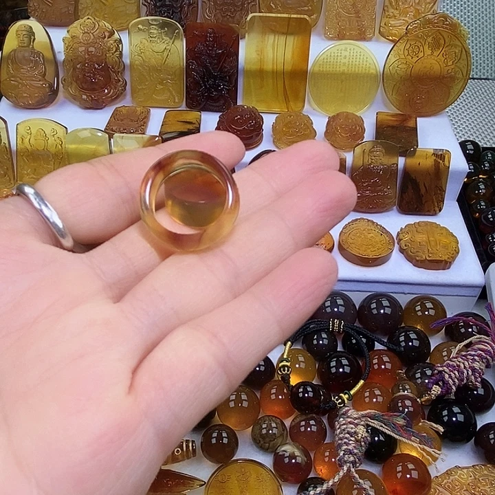 琥珀未镶嵌吊坠(不含链)天然缅甸琥珀金棕指环