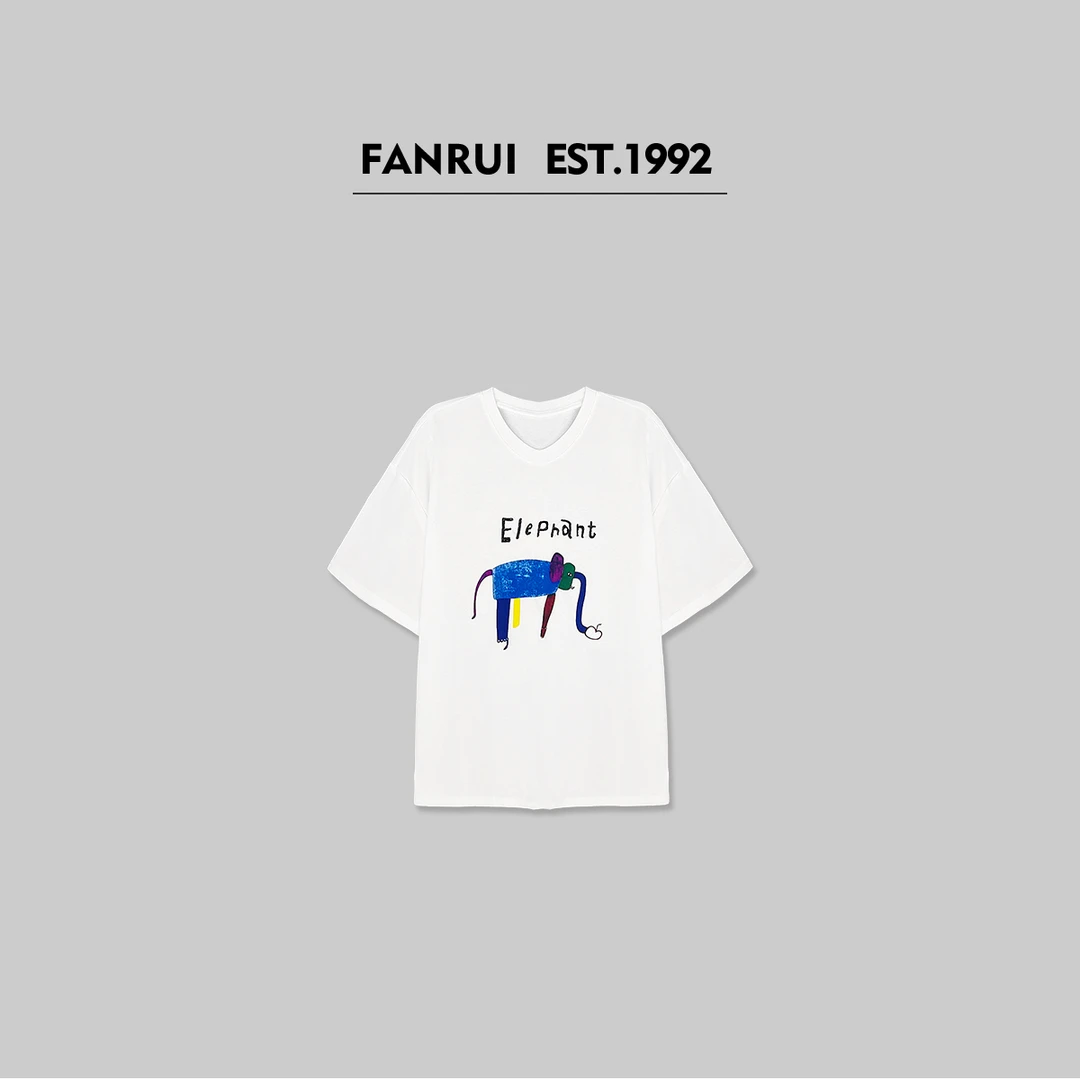 FANRUI/泛芮「芬兰童话」小象印花洋气百搭显瘦短袖T恤XL15448
