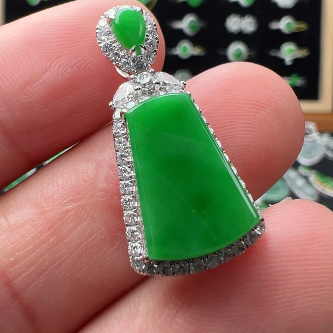 翡翠18K金镶嵌颈饰整体27.6