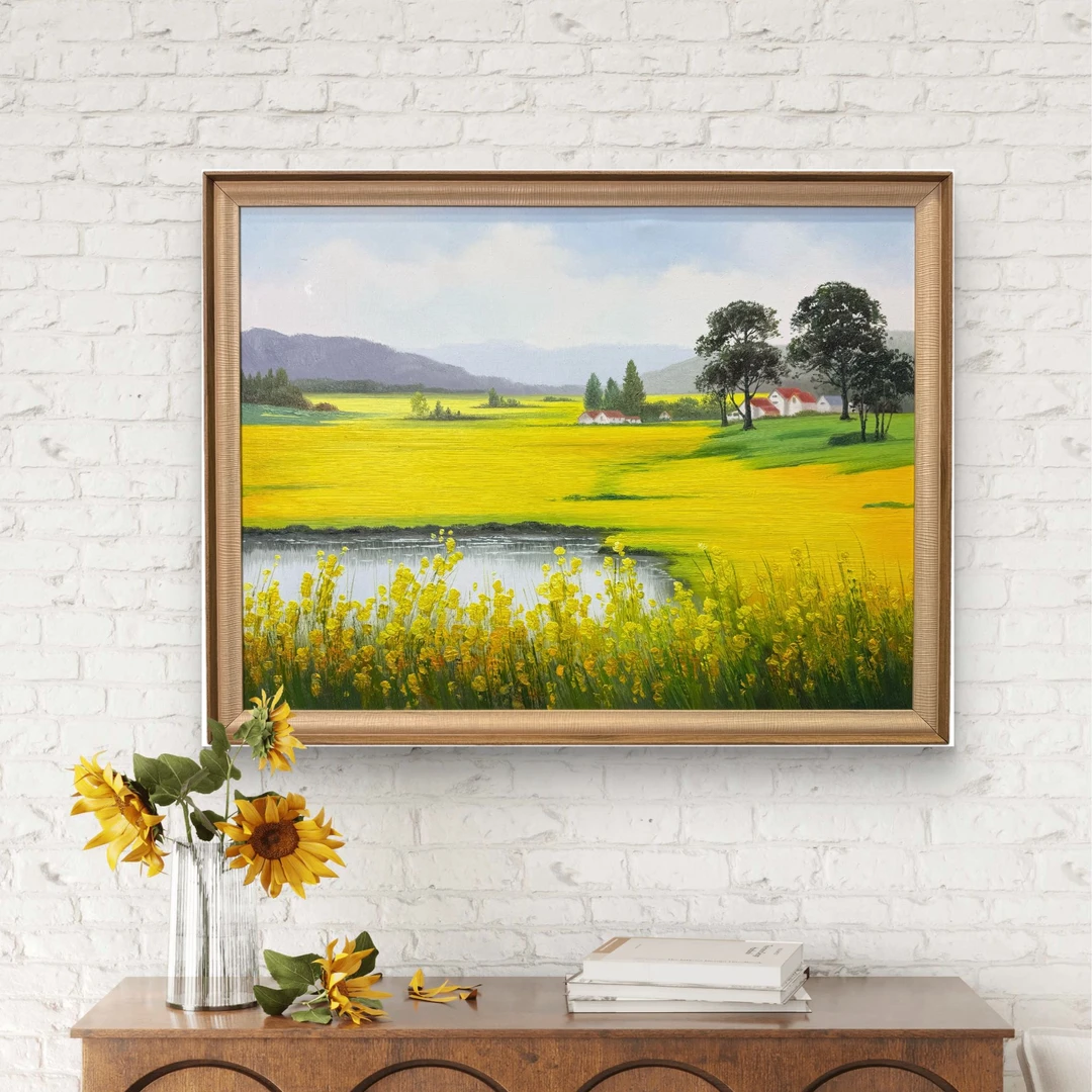 纯手绘油画60cm*80cm书房卧室客厅餐厅挂画连画带框装裱-油菜花