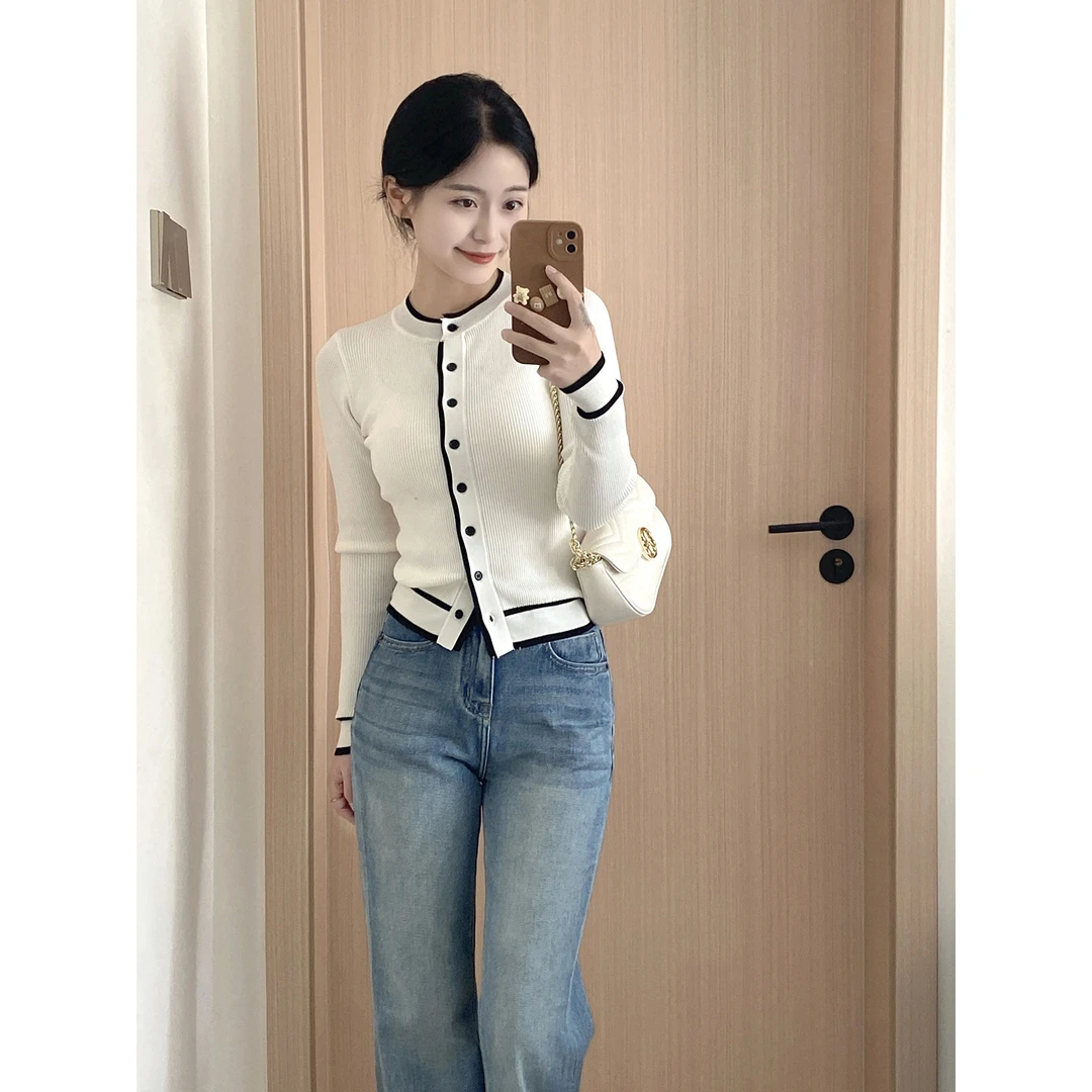 法式小香风v针织开衫外套女秋季慵懒风软糯打底衫上衣知性风衣服