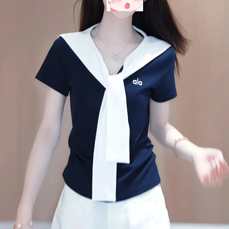 2026夏季新款学院风刺绣韩版设计感海军领短袖修身显瘦百搭T恤上