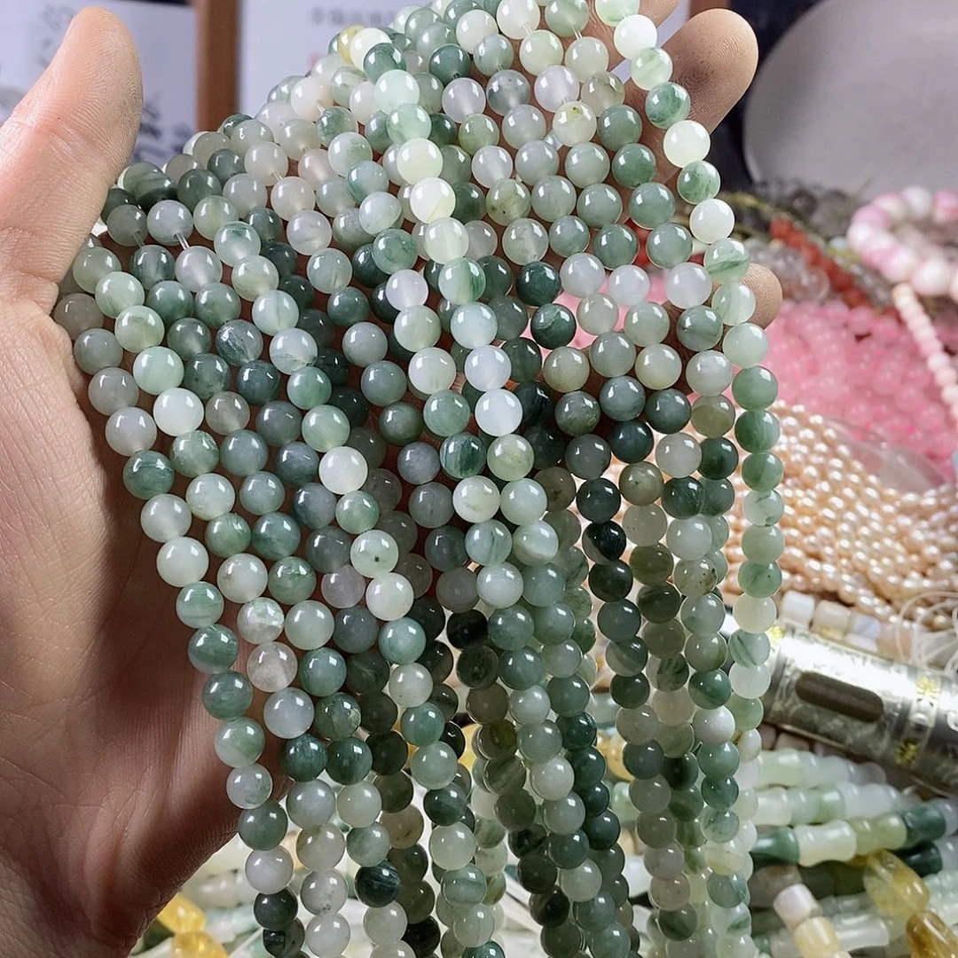 玛瑙/玉髓珠宝半成品合金一条天然6mm天山翠圆珠