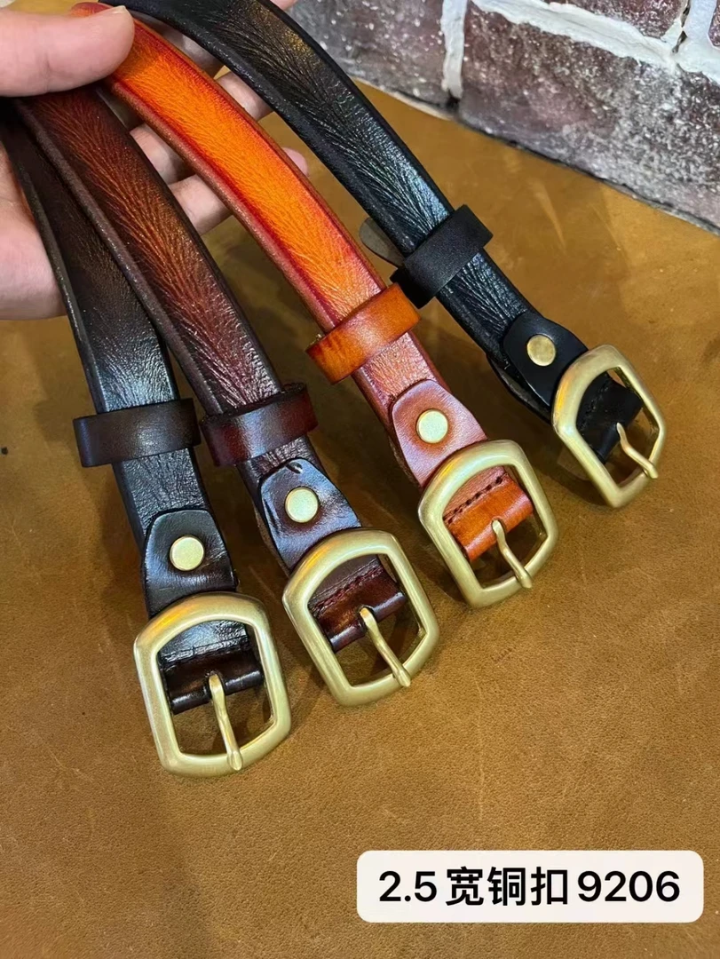 女士意大利植楺头层牛皮2.5#9206纯铜扣牛仔休闲裤西装百搭腰带