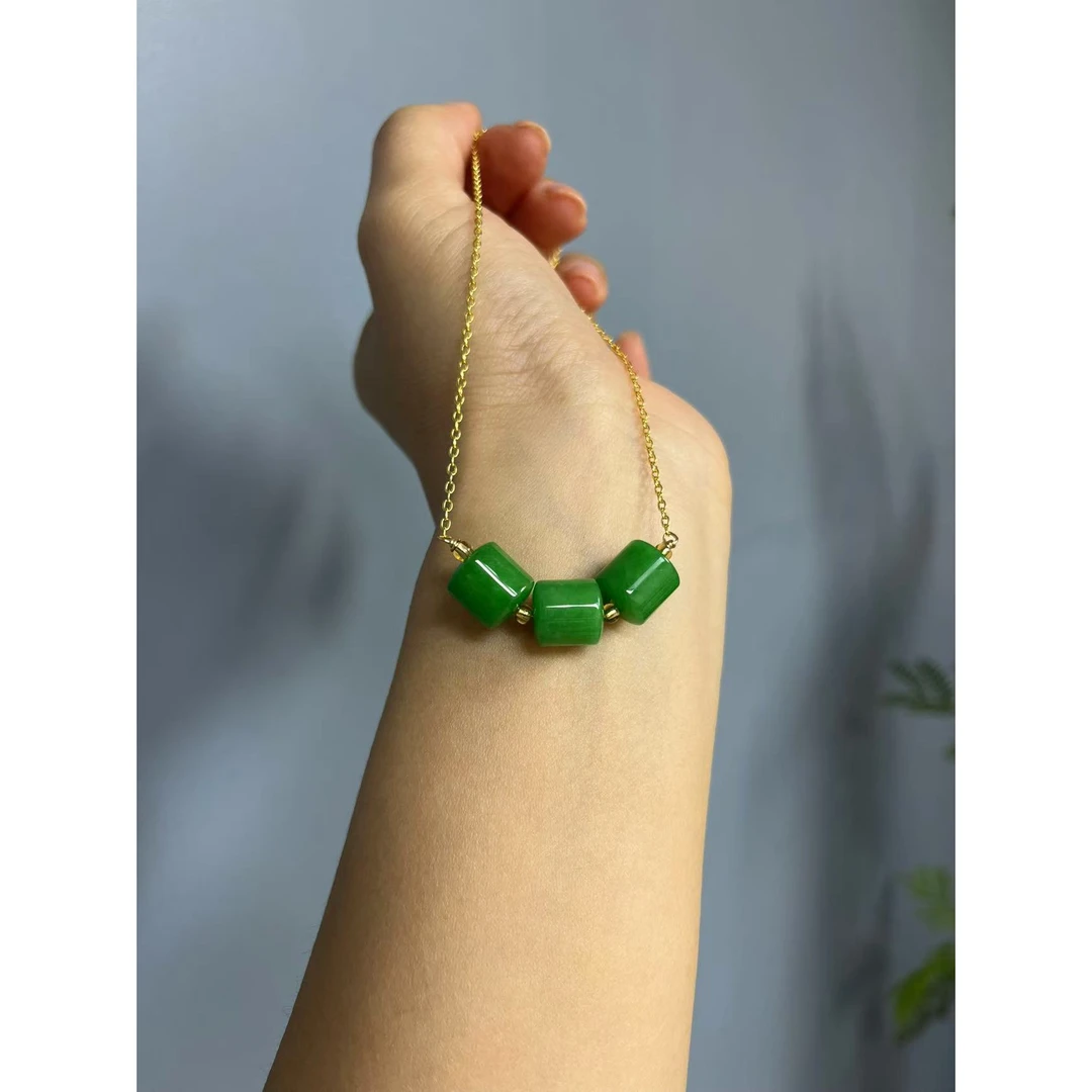 翡翠14k桶珠微笑项链